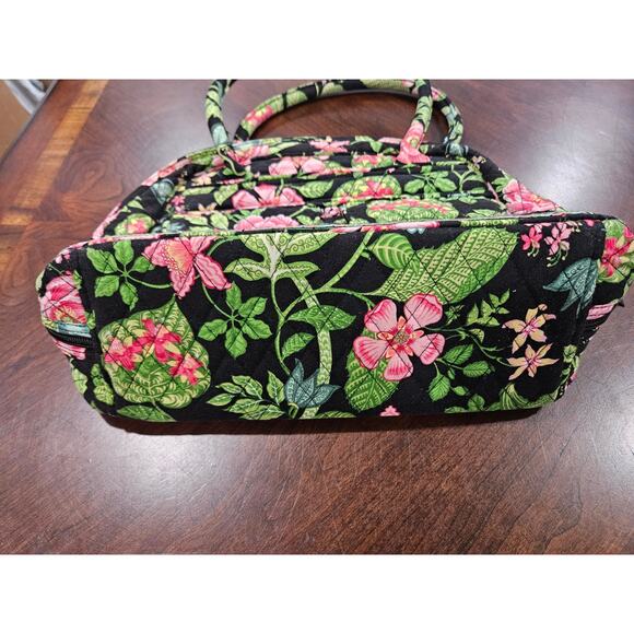 VERA BRADLEY SHOULDER BAG PURSE ZIP AROUND BOTANICA BLACK MULTI LG FLAP POCKETS - Picture 2 of 5